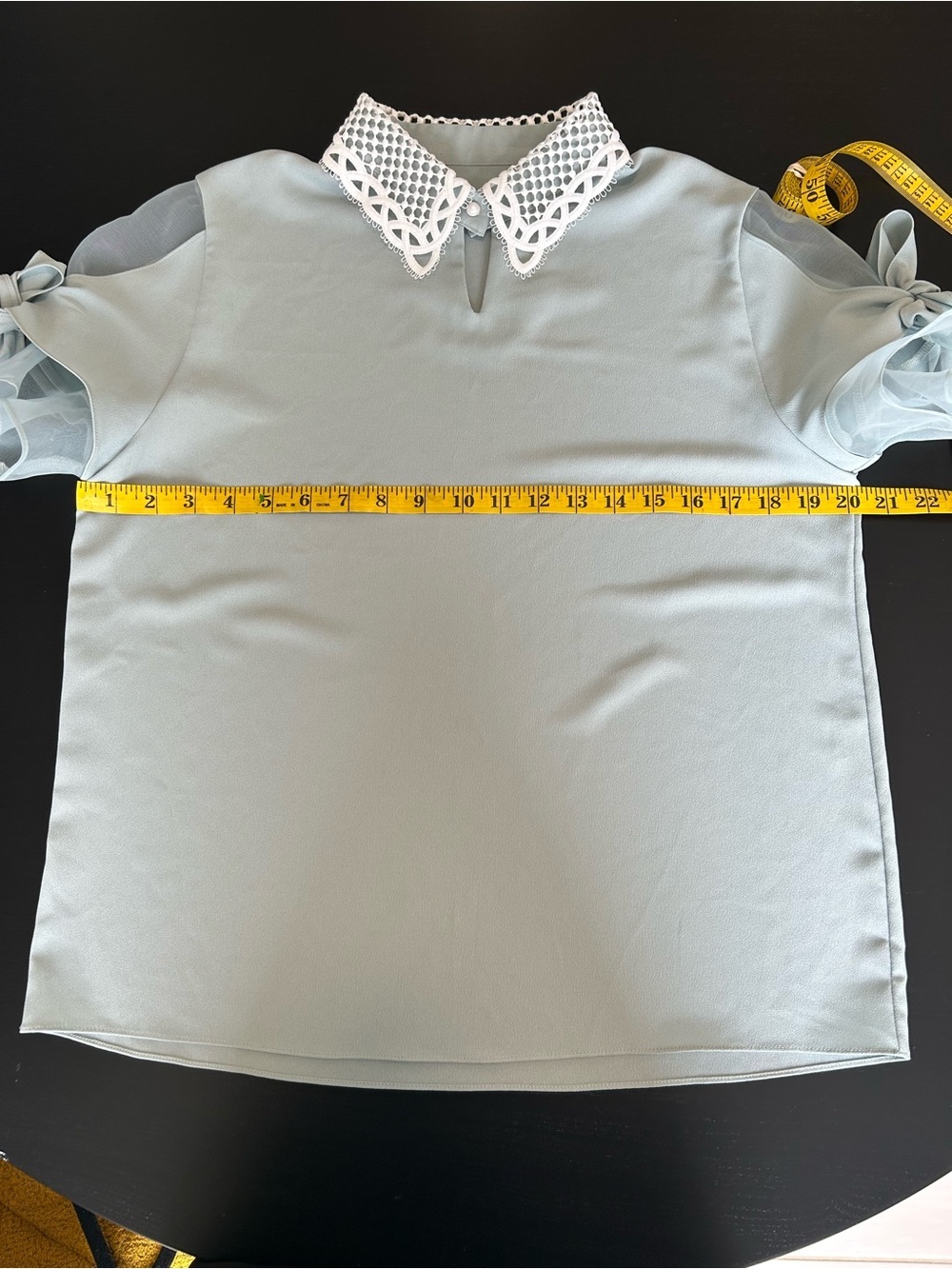 Lace Collar Seafoam Blouse - Mermaidcore Coquette Korean Office Chic - Picture 9 of 13